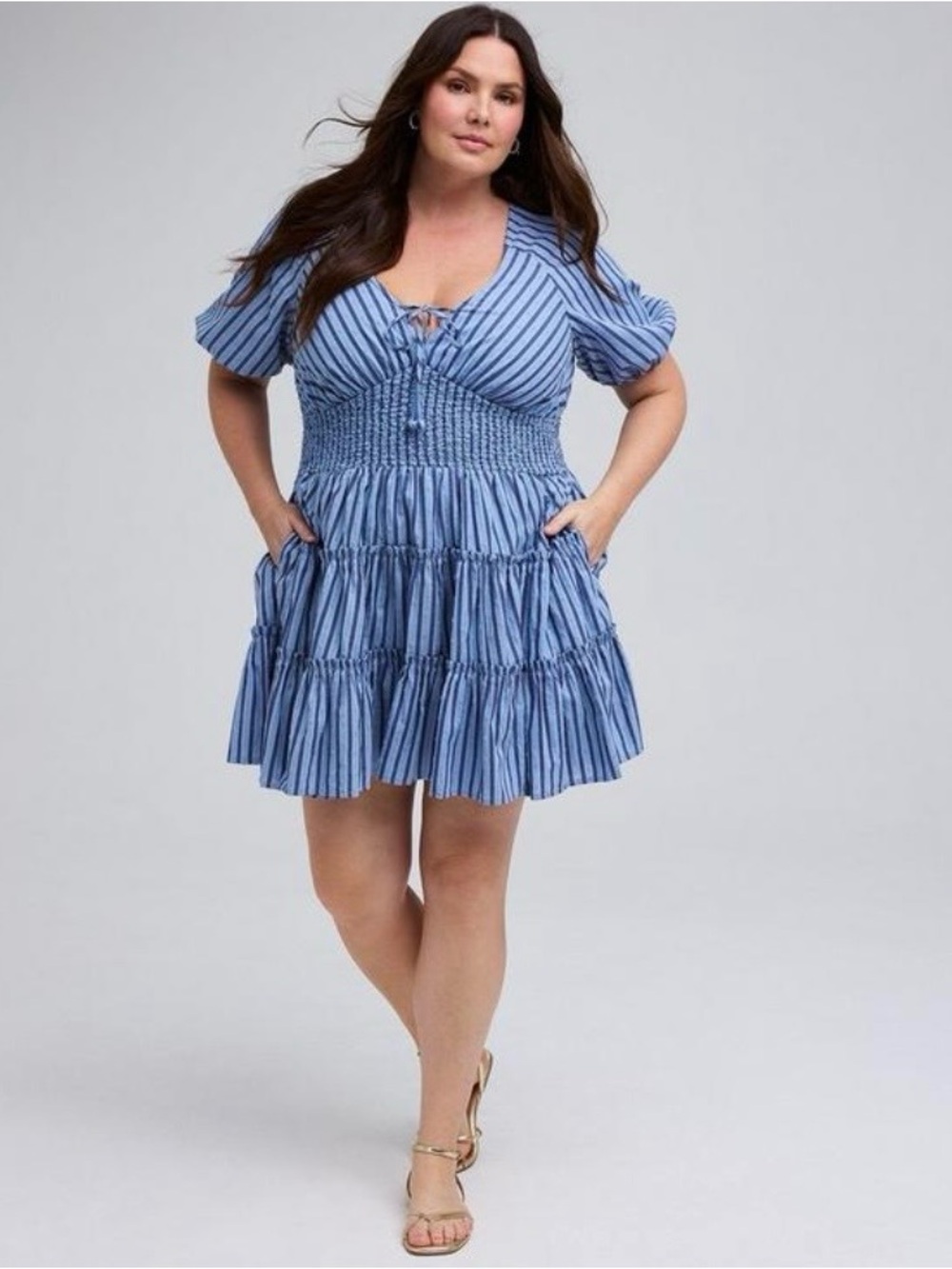Torrid Belle Isle Blue Smocked Puff Sleeve Mini Dress - Size 0X - NWT!